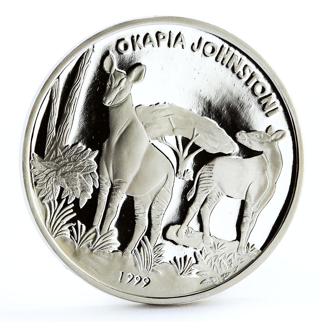 Chad 1000 francs Conservation Wildlife Okapi Johnson Fauna silver coin 1999