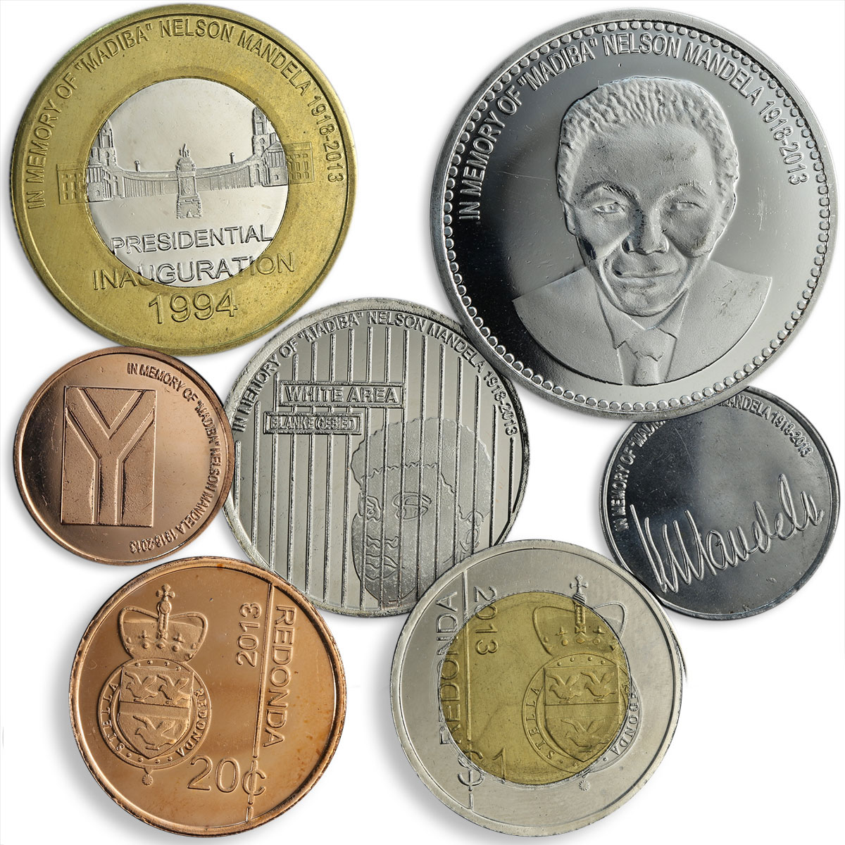 Redonda set of 7 coins Nelson Mandela 1918 - 2013 President of South Africa 2013