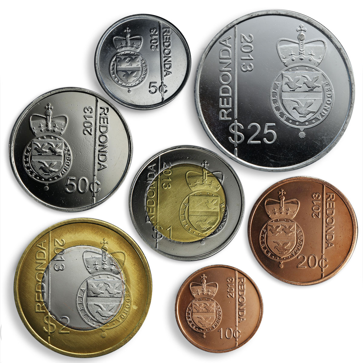 Redonda, set of 7 coins, Thatcher, Iron Lady 2013
