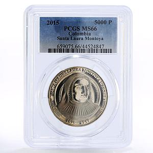 Colombia 5000 pesos Saint Mother Laura Montoya MS66 PCGS CuNi coin 2015