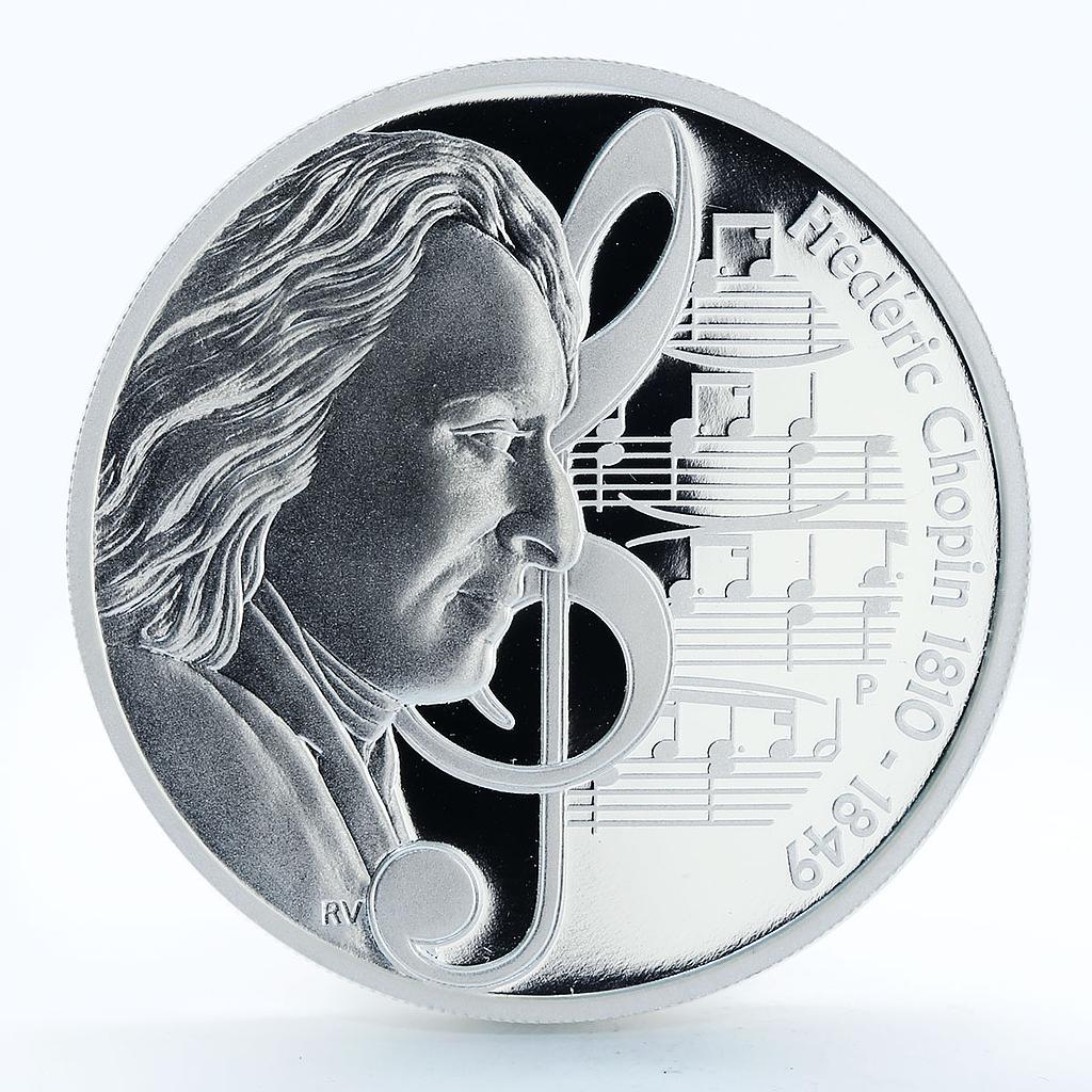 Tuvalu 1 dollar Frederik Chopin 1810-1849 proof silver coin 2010