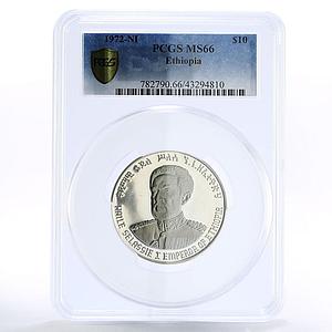 Ethiopia 10 dollars 8th Emperor Haile Salassie MS66 PCGS silver coin 1974
