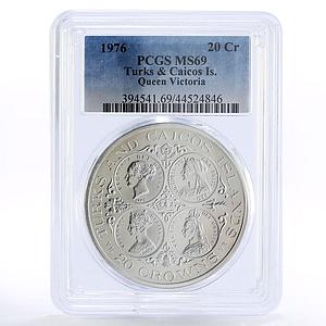 Turks and Caicos Islands 20 crowns Queen Victoria MS69 PCGS silver coin 1976