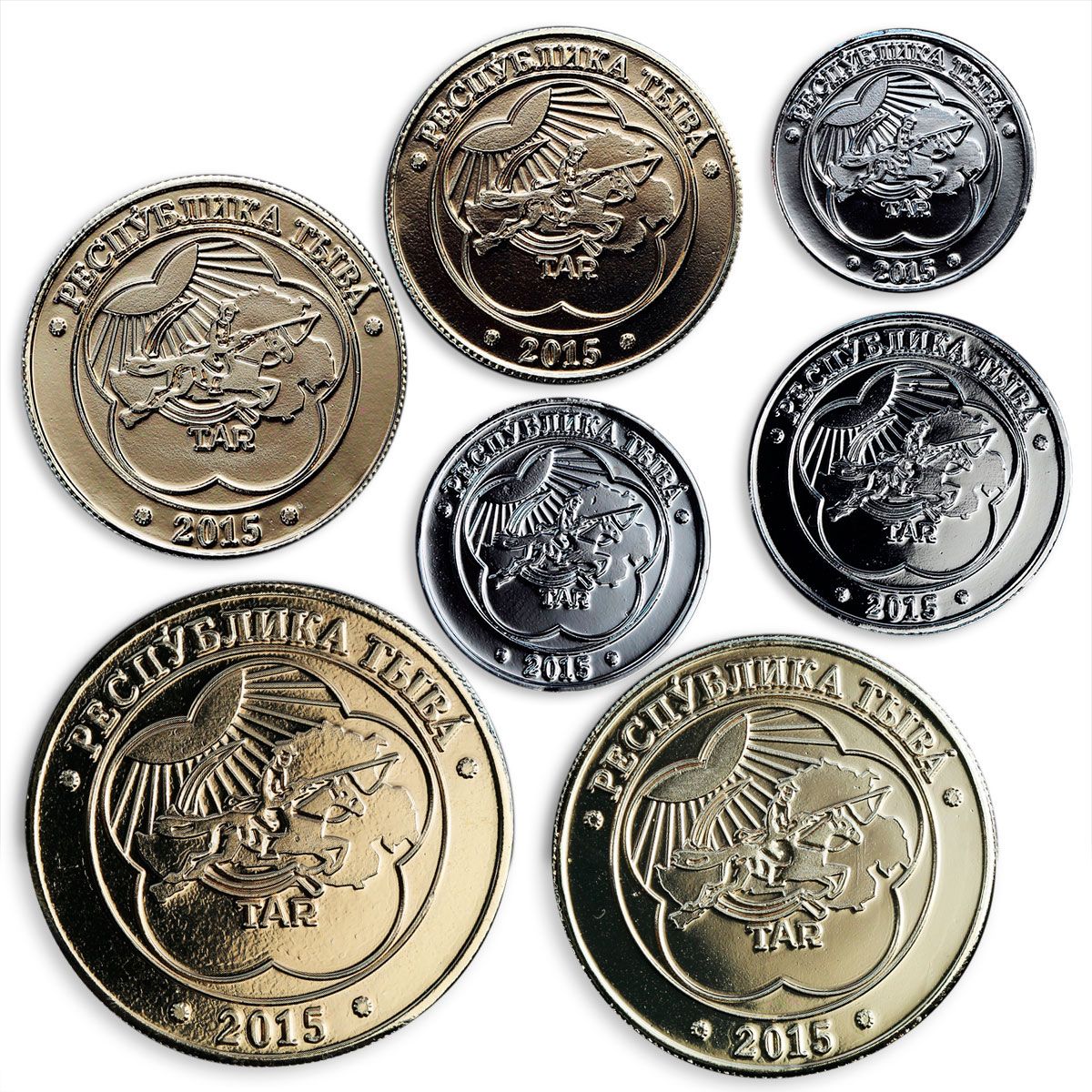 Republic of Tuva, the Russian Federation, set of 7 coins, Local Fauna 2015