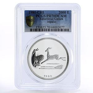 Equatorial Guinea 2000 ekuele African Fauna Impalas PR70 PCGS silver coin 1980