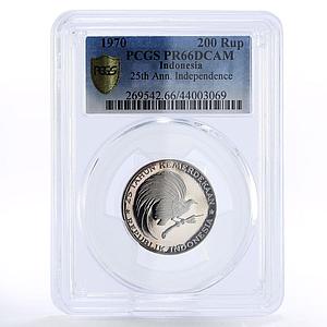 Indonesia 200 rupiah Independence Great Bird PR66 PCGS silver coin 1970