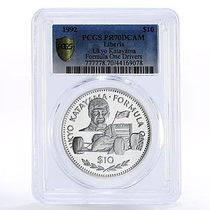 Liberia 10 dollars Formula One Races Ukyo Katayama PR70 PCGS silver coin 1992