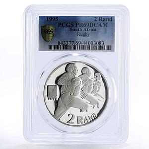South Africa 2 rand Rugby World Cup Players PR69 PCGS silver coin 1995
