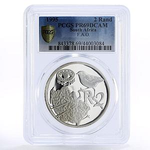 South Africa 2 rand FAO Food Summit Sparrow Bird PR69 PCGS silver coin 1995