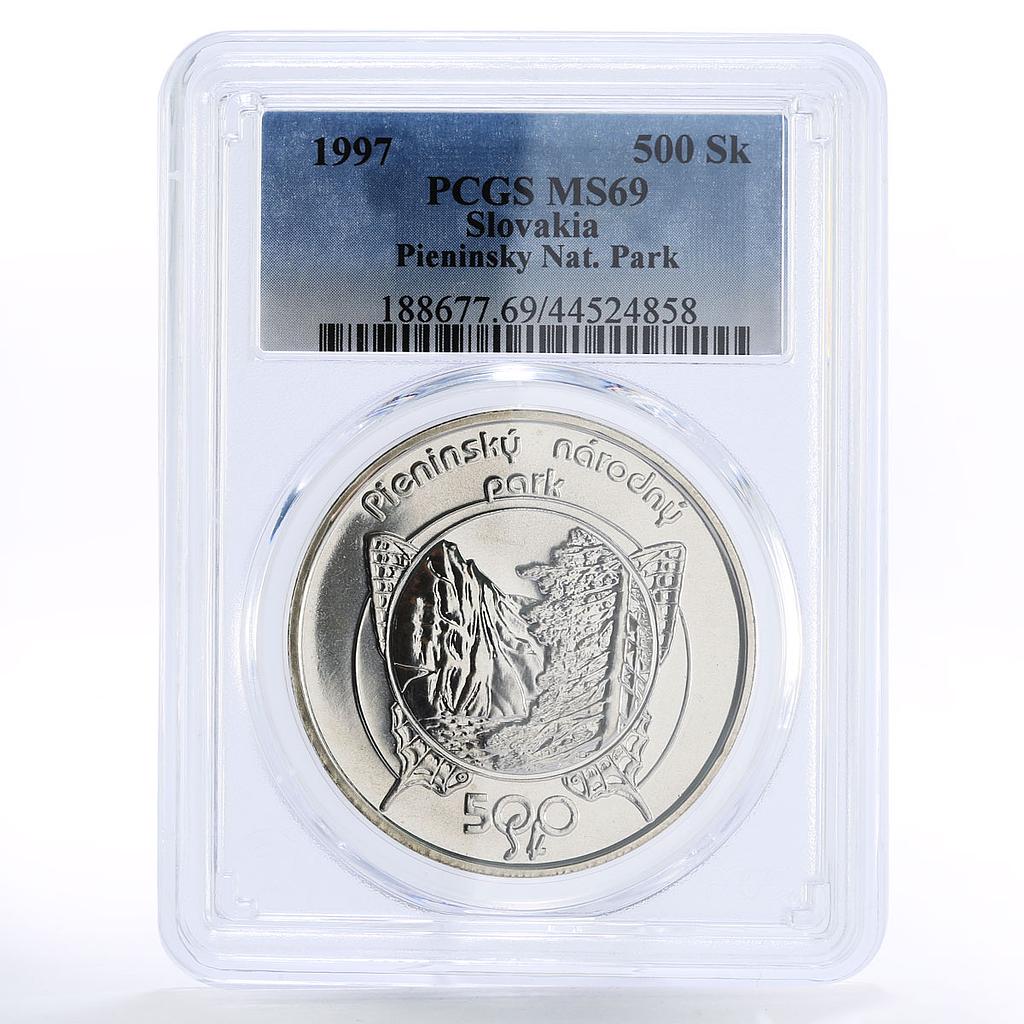 Slovakia 500 korun Pieninsky National Park Butterfly MS69 PCGS silver coin 1997