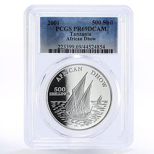 Tanzania 500 shillings African Dhow Boat Ship Clipper PR69 PCGS silver coin 2001