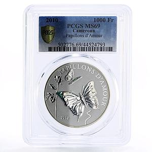Cameroon 1000 francs Papillons of Love Butterflies MS69 PCGS silver coin 2010