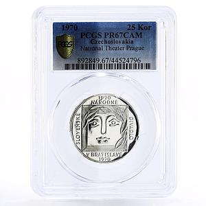 Czechoslovakia 25 korun Prague Theater Female Face PR67 PCGS silver coin 1970