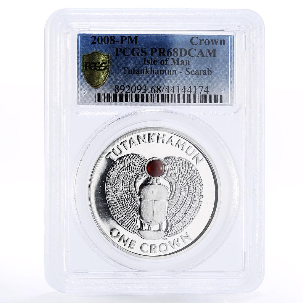 Isle of Man 1 crown Tutankhamun Scarab Beetle PR68 PCGS silver coin 2008