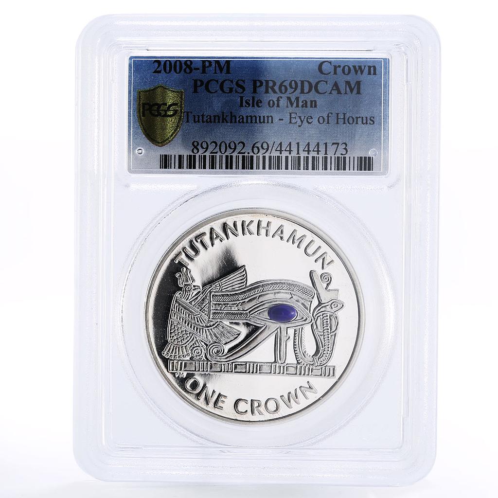 Isle of Man 1 crown Tutankhamun Treasures Osiris Eye PR69 PCGS silver coin 2008