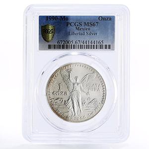 Mexico 1 onza Libertad Angel of Independence MS67 PCGS silver coin 1990