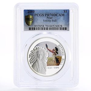 Niue 1 dollar Indian Great Commander Sitting Bull PR70 PCGS silver coin 2010
