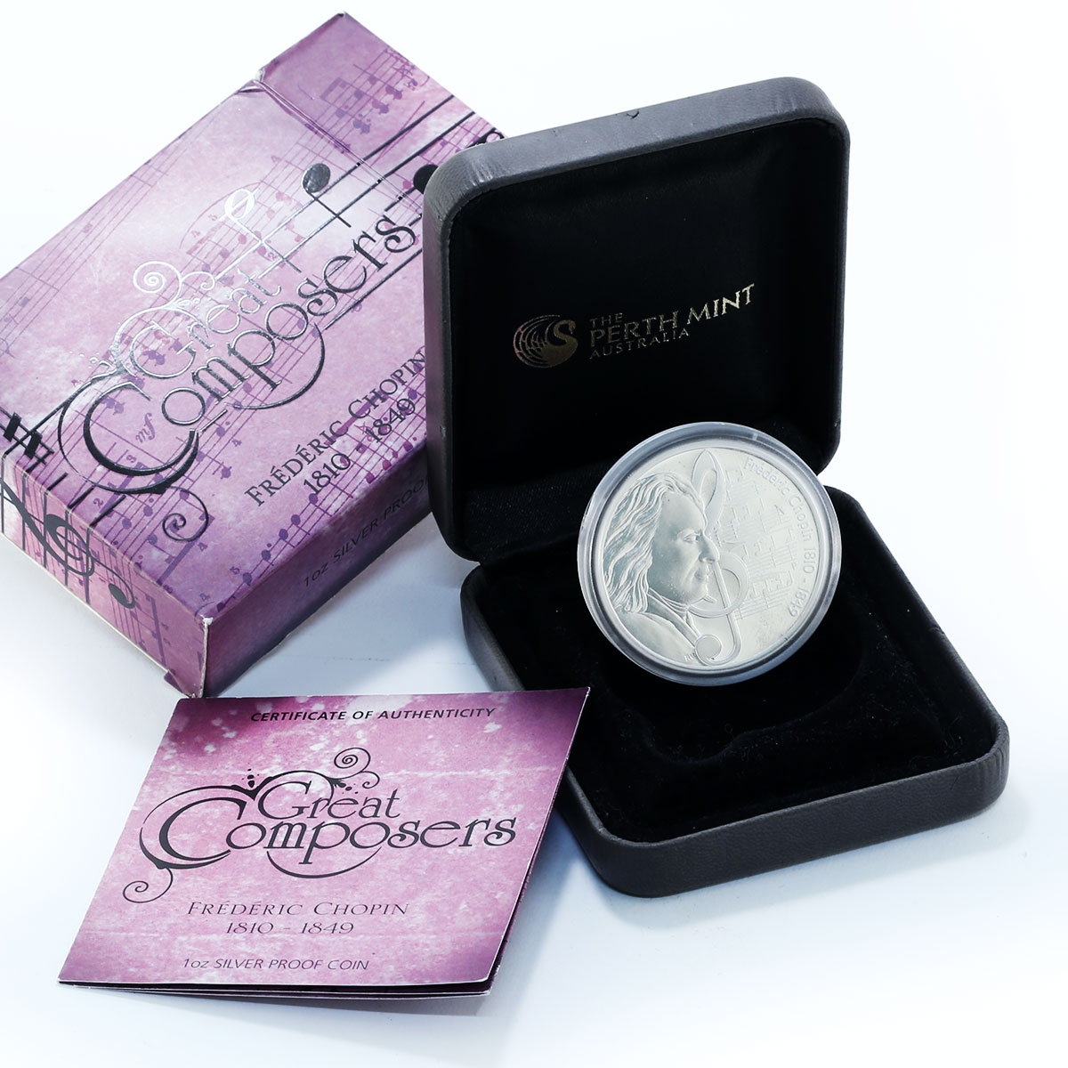 Tuvalu 1 dollar Frederik Chopin 1810-1849 proof silver coin 2010