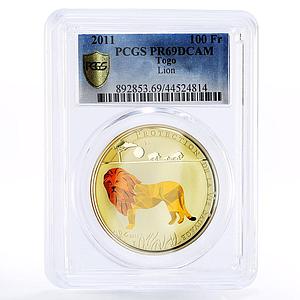 Togo 100 francs Tropical Fauna Savannah Lion PR69 PCGS colored AgCuNi coin 2011