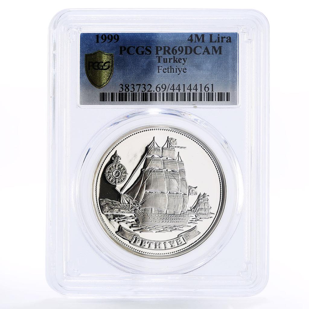 Turkey 4000000 lira Sailing Ship Fethiye Clipper PR69 PCGS silver coin 1999