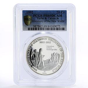 Turks and Caicos Islands 20 crowns Columbus Indians PR69 PCGS silver coin 1992