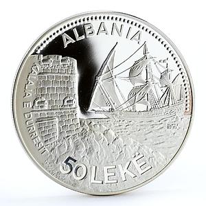 Albania 50 leke Seaport of Durazzo Ship Clipper proof silver coin 1987