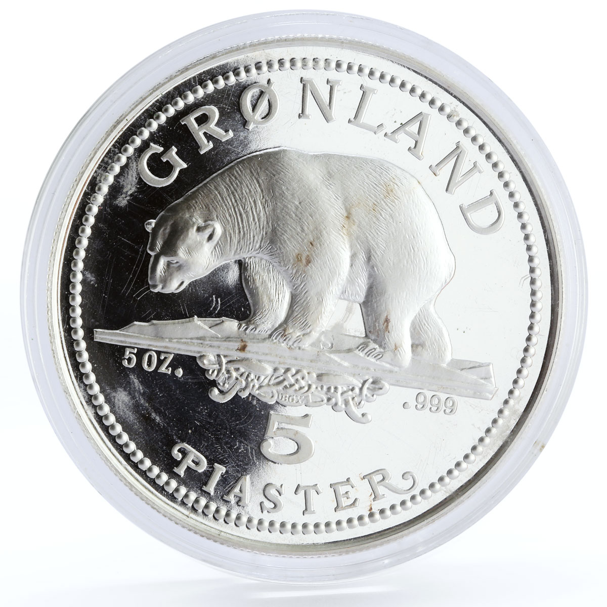 Denmark Greenland 5 piaster Endangered Wildlife Polar Bear silver coin 1987