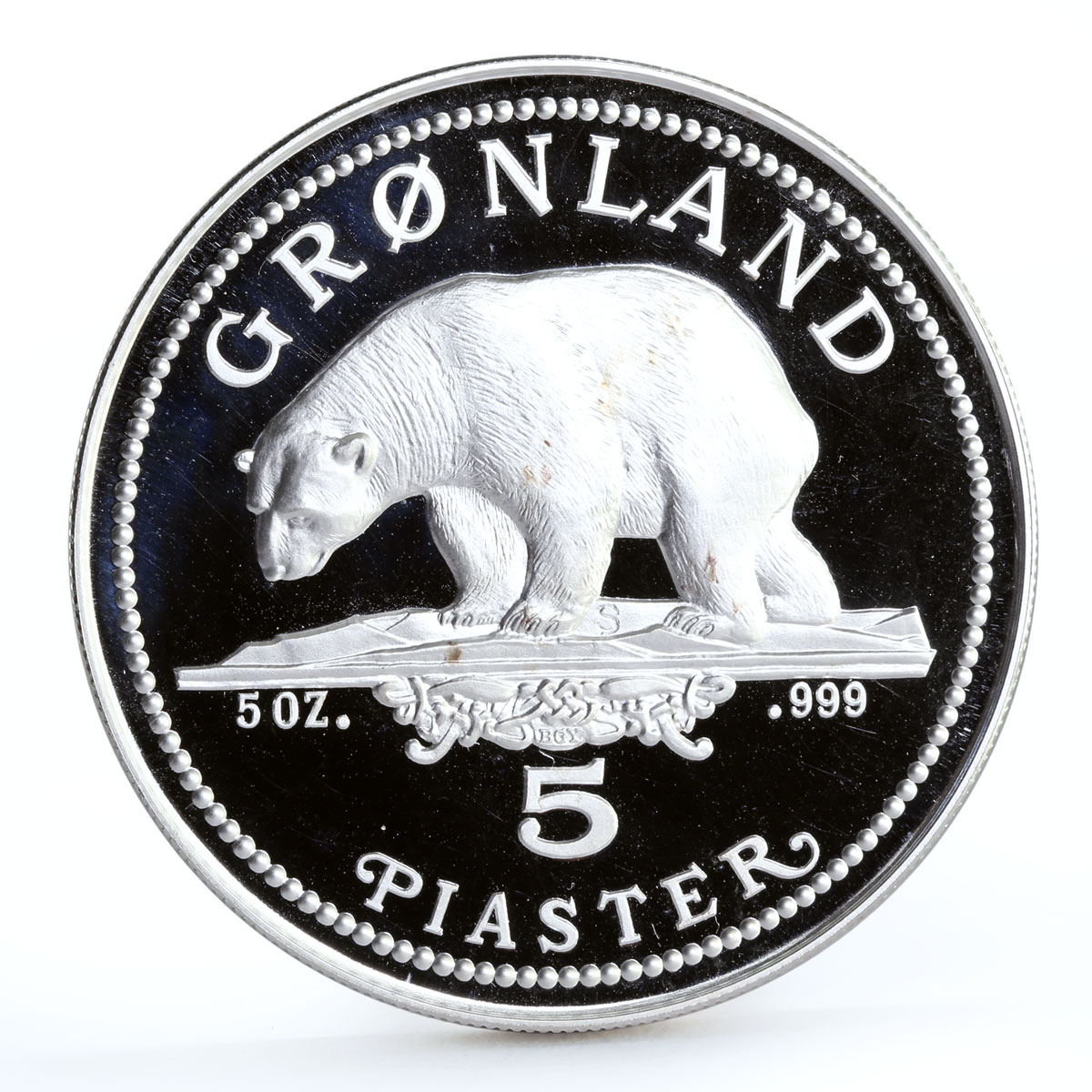 Denmark Greenland 5 piaster Endangered Wildlife Polar Bear silver coin 1987