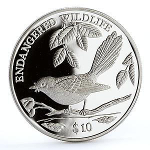 Fiji 10 dollars Endangered Wildlife Streaked Fantail Bird Fauna silver coin 1995