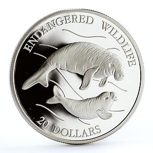 Tuvalu 20 dollars Endangered Wildlife Dudong Manatee Fauna silver coin 1994
