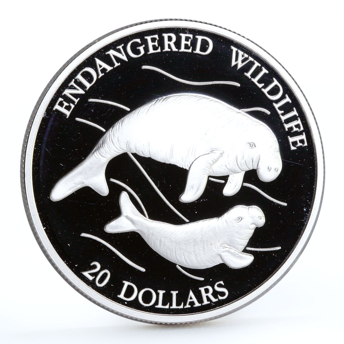 Tuvalu 20 dollars Endangered Wildlife Dudong Manatee Fauna silver coin 1994