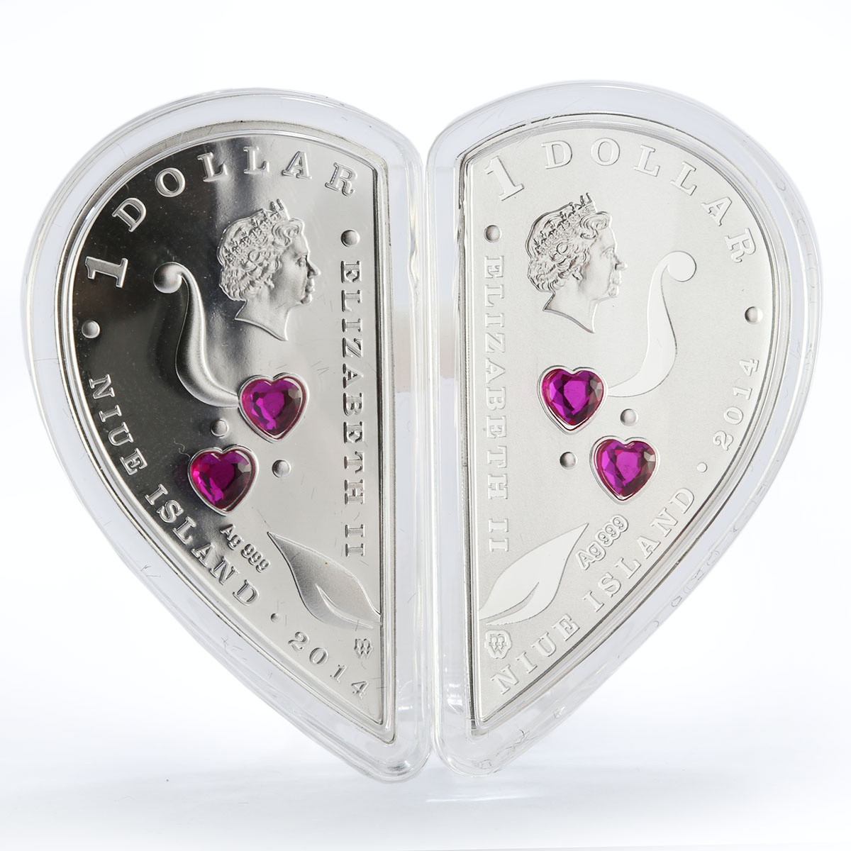 Niue set of 2 coins Always with You Heart Love colored silver coins 2014