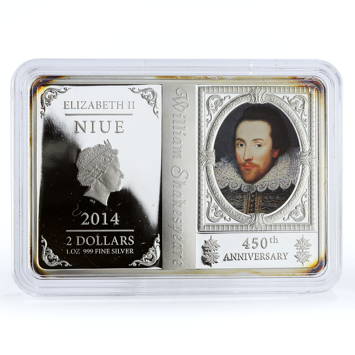 Niue 2 dollars 450 Years of William Shakespeare colored proof silver coin 2014