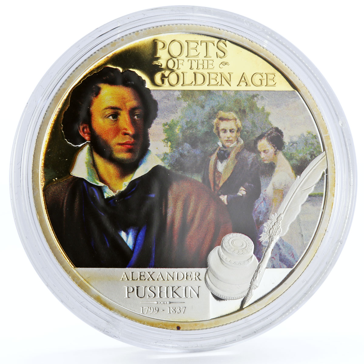 Niue 2 dollars Poets of the Golden Age Pushkin gilded silver coin 2012