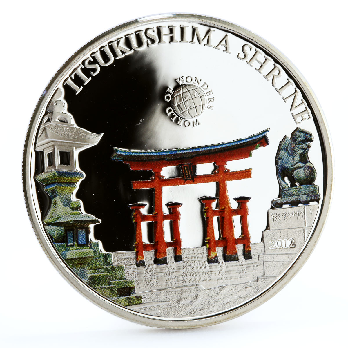 Palau 5 dollars World of Wonders Itsukushima Shrine colored silver coin 2012