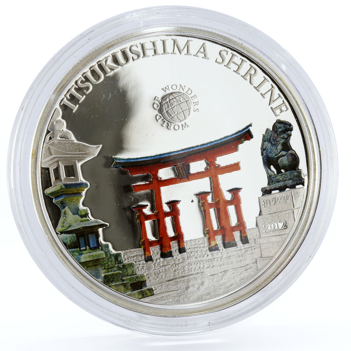 Palau 5 dollars World of Wonders Itsukushima Shrine colored silver coin 2012