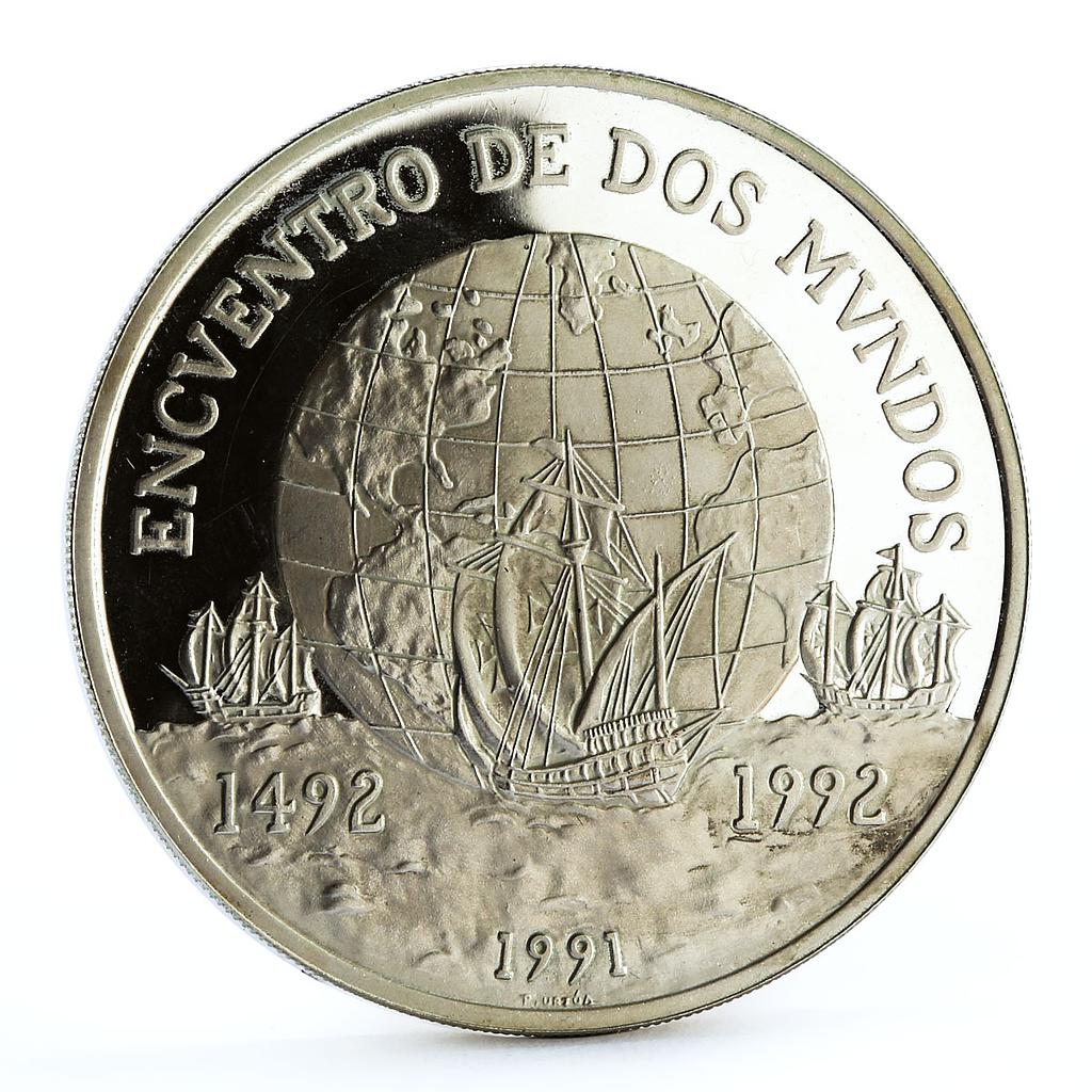 Chile 10000 pesos Columbus Ships Clippers and Globus proof silver coin 1991