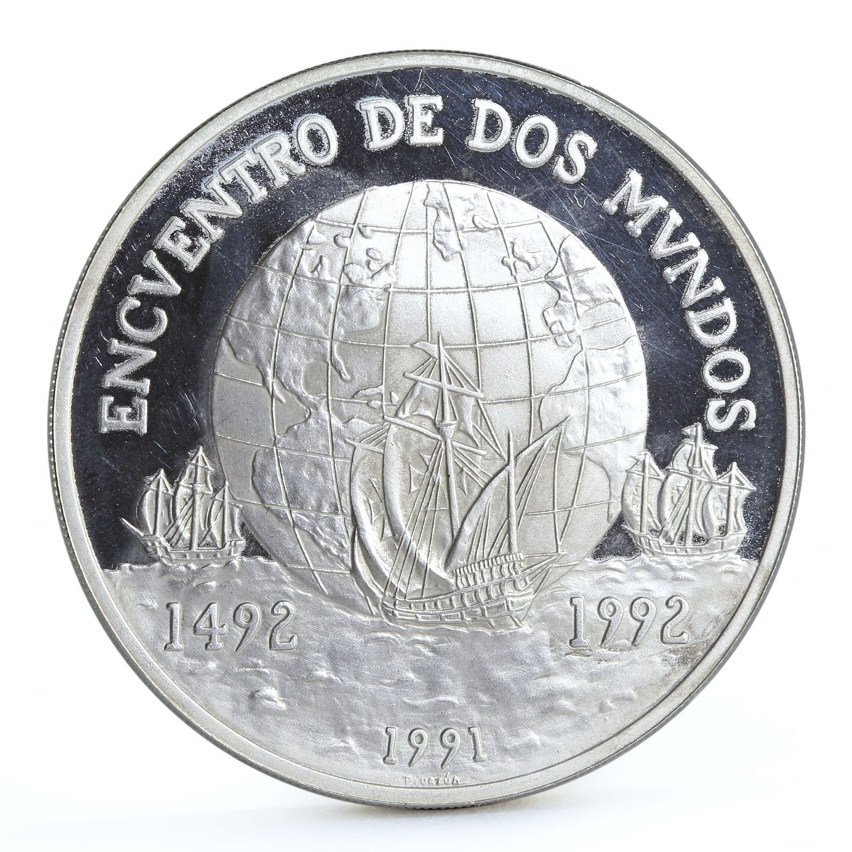 Chile 10000 pesos Columbus Ships Clippers and Globus proof silver coin 1991