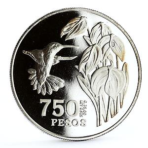 Colombia 750 pesos Endangered Wildlife Colibri Bird Fauna silver coin 1978