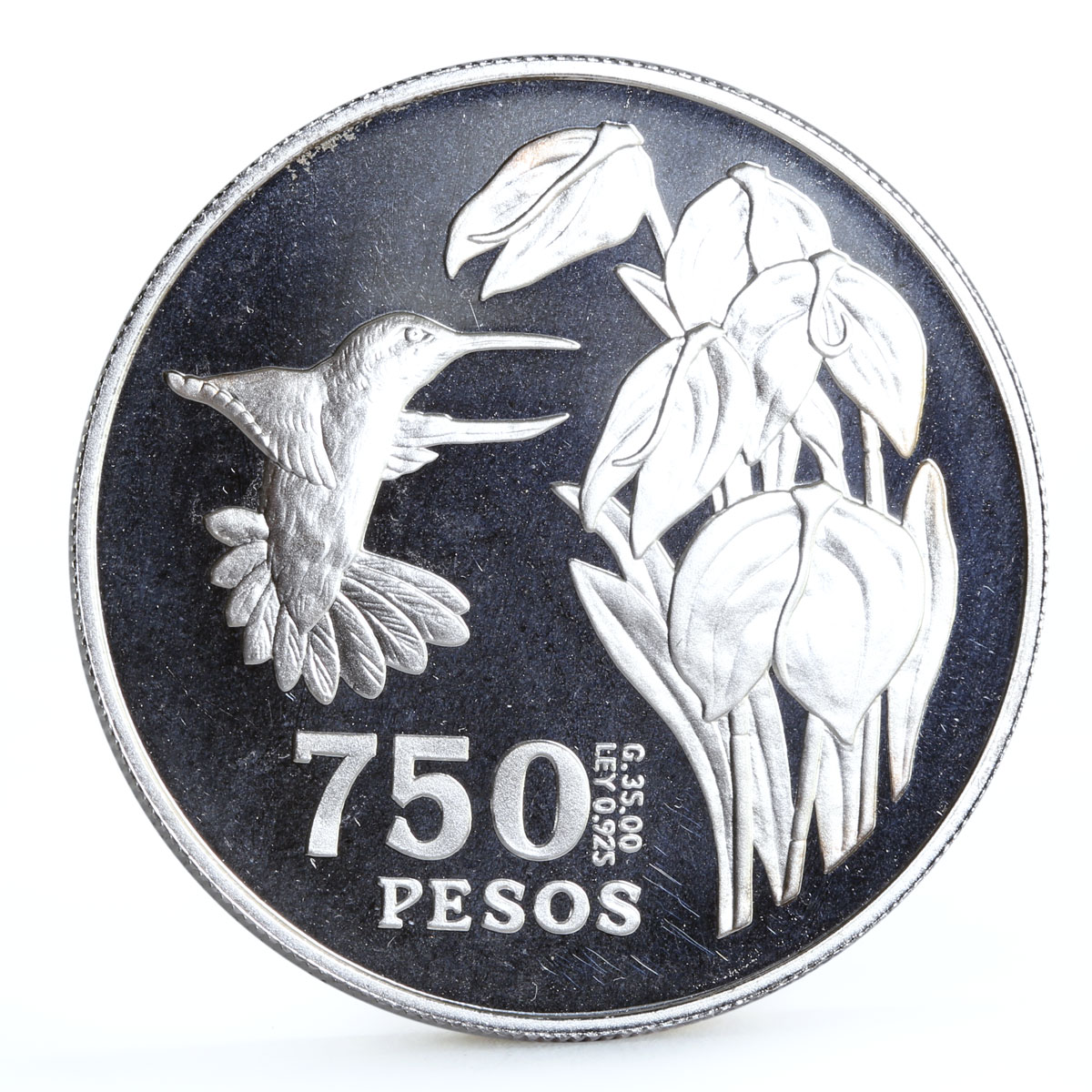 Colombia 750 pesos Endangered Wildlife Colibri Bird Fauna silver coin 1978