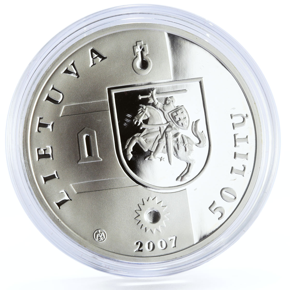 Lithuania 50 litu Panemune Castle Towers Architecture proof silver coin 2007