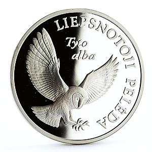 Lithuania 5 litai Conservation Wildlife Barn Owl Bird Fauna silver coin 2002