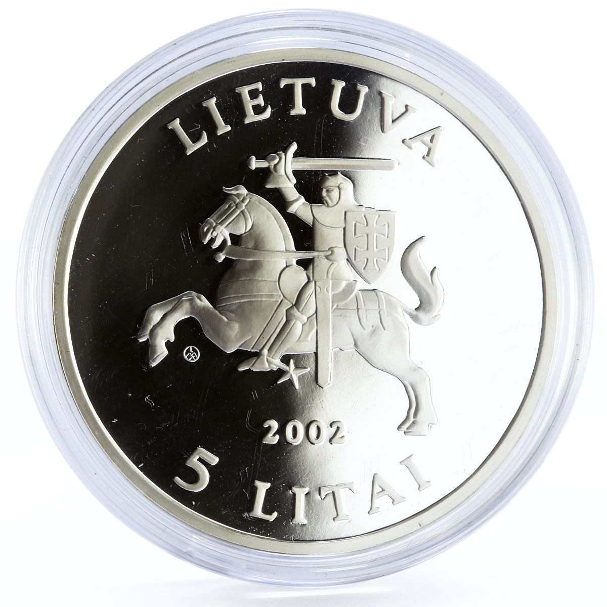 Lithuania 5 litai Endangered Wilflide Barn Owl Bird Fauna proof silver coin 2002