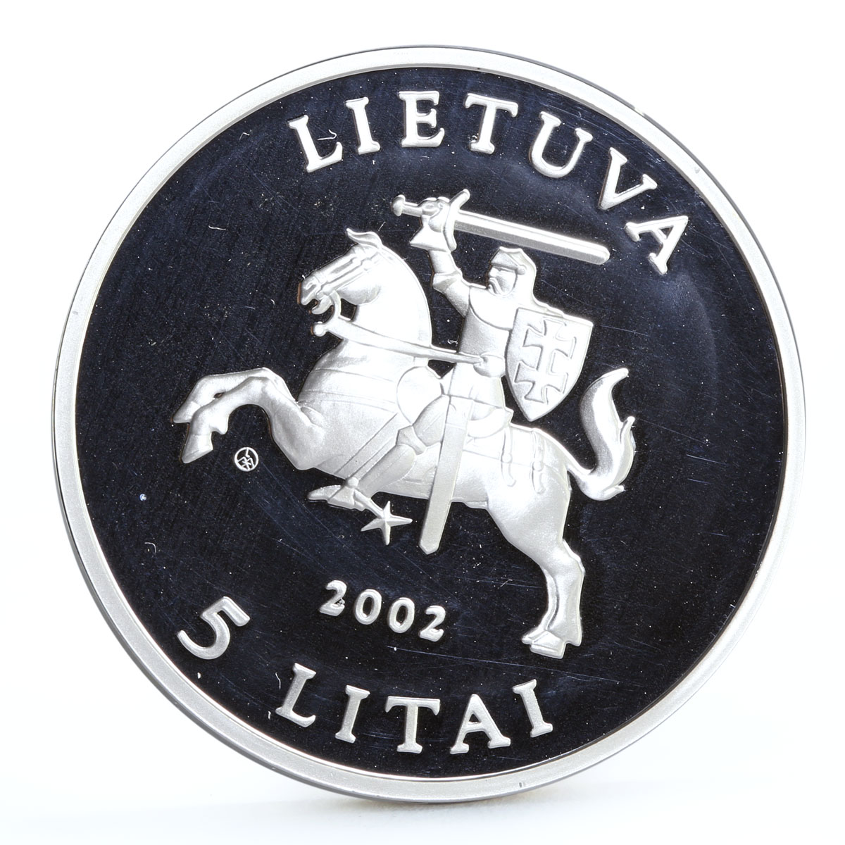 Lithuania 5 litai Endangered Wilflide Barn Owl Bird Fauna proof silver coin 2002
