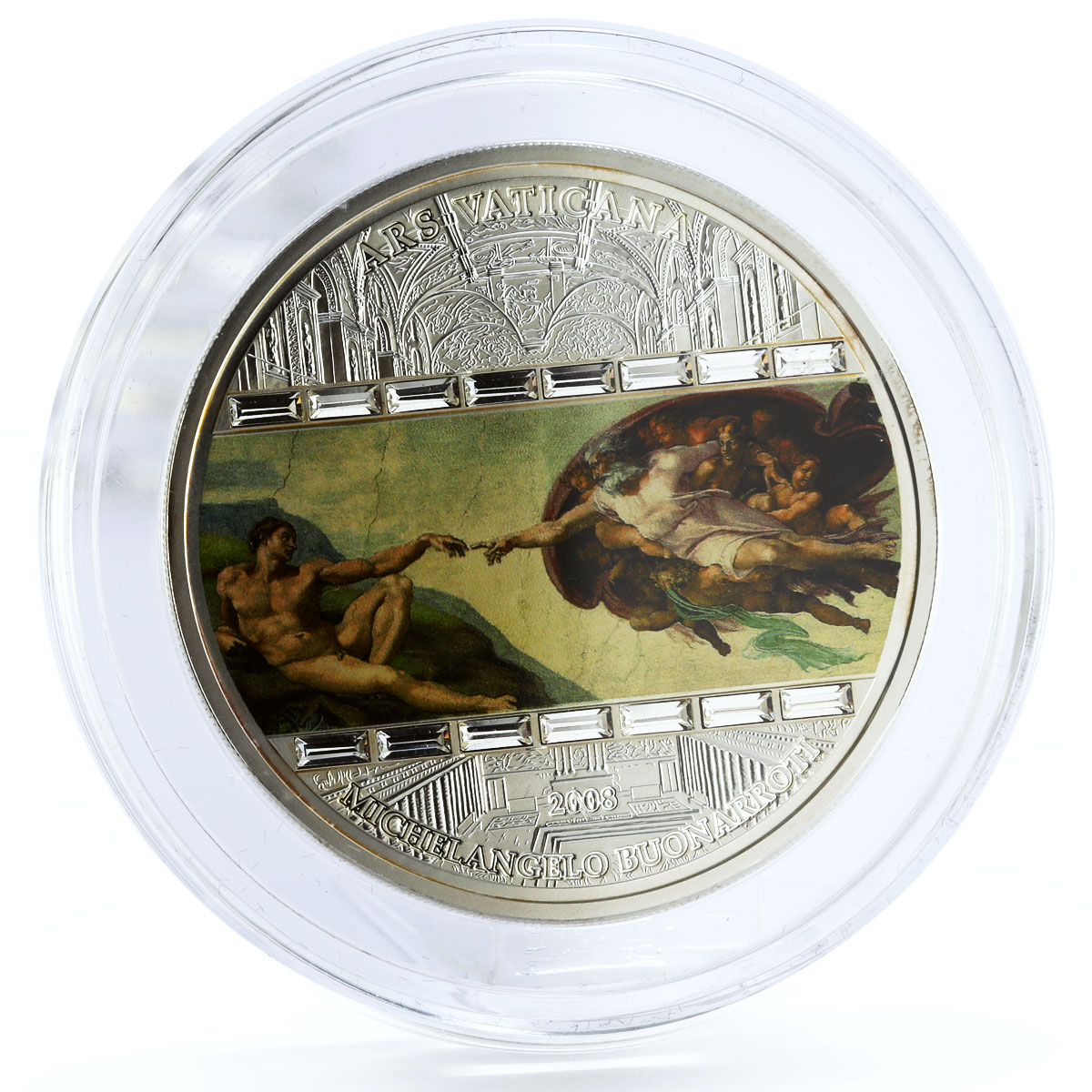 Cook Islands 20 dollars Michelangelo Art Creation of Adam silver coin 2008