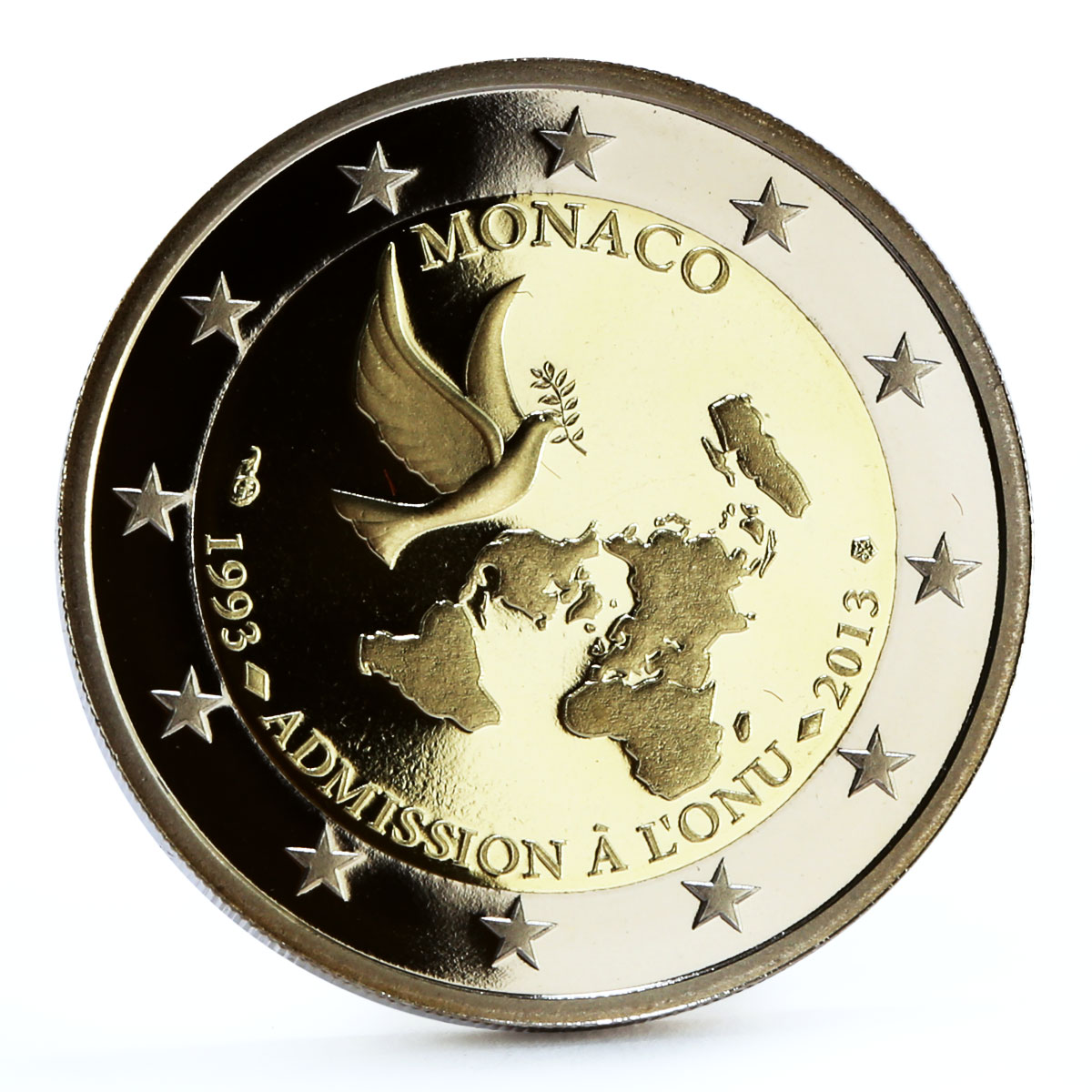 Monaco 2 euro Accession to the United Nations Dove Bird proof CuNi coin 2013