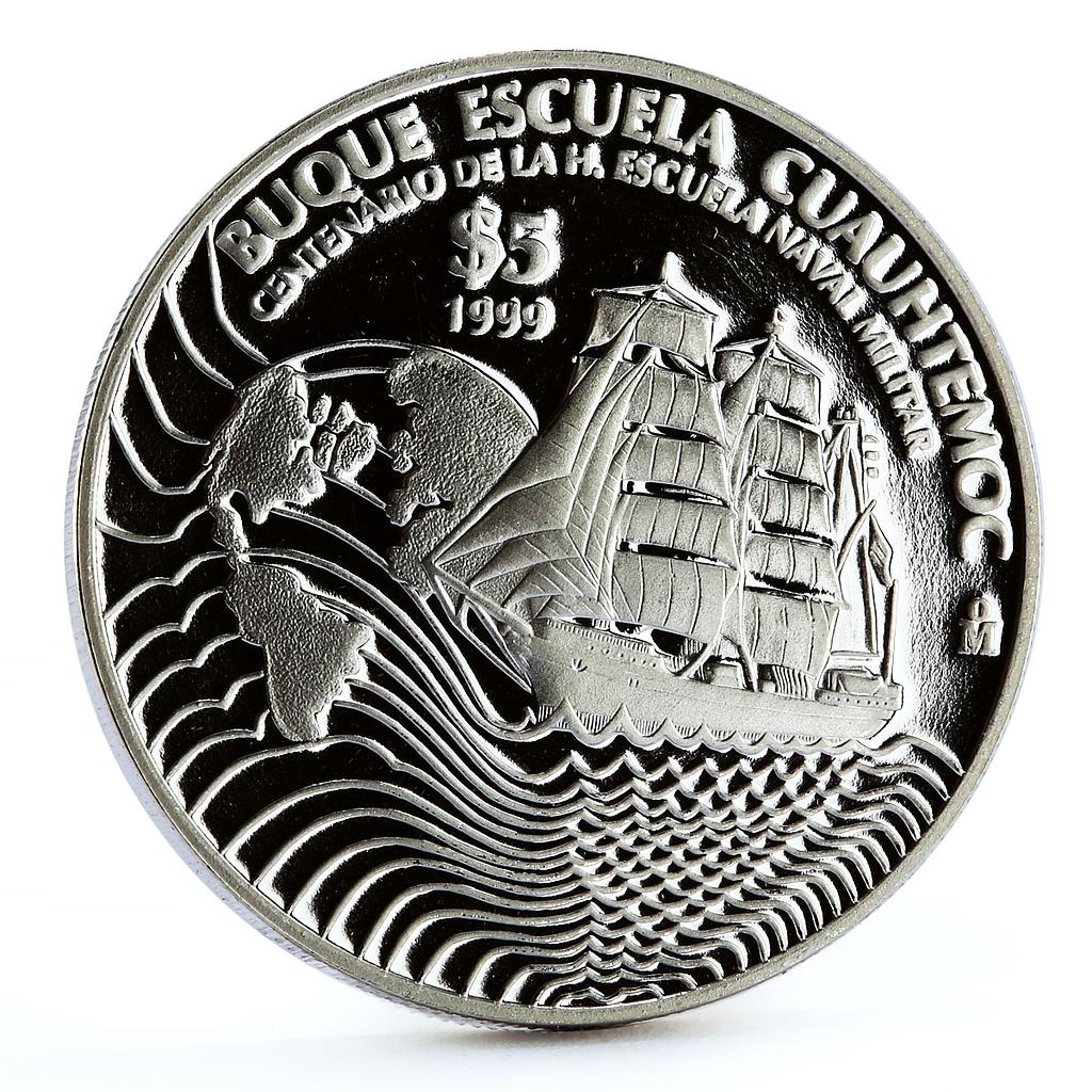 Mexico 5 pesos Naval Training Ship Cuauhtemoc proof silver coin 1999