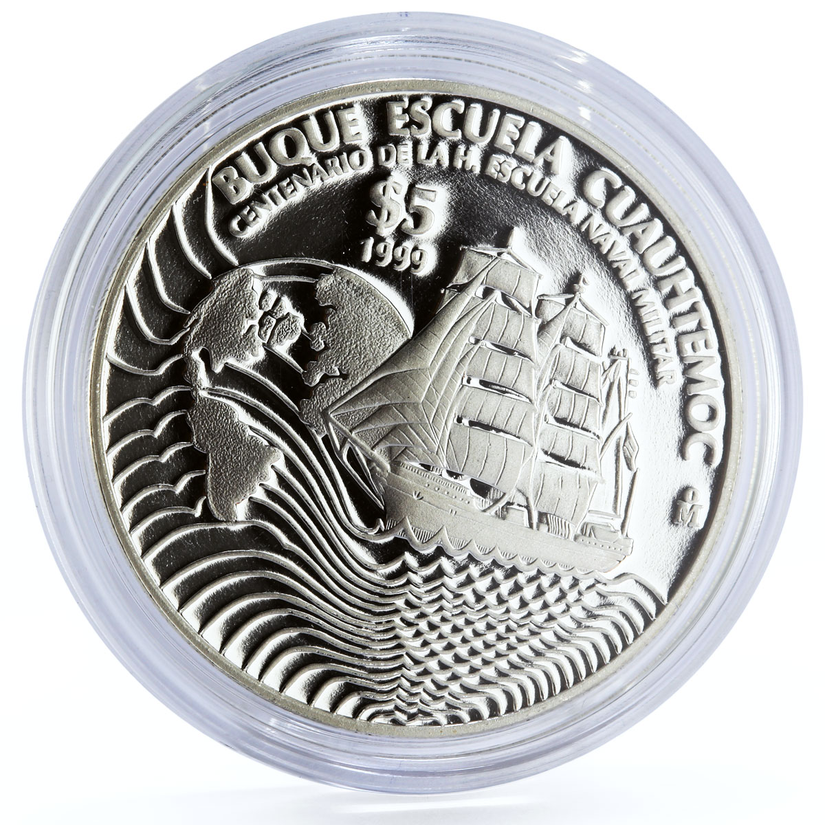 Mexico 5 pesos Naval Training Ship Cuauhtemoc proof silver coin 1999