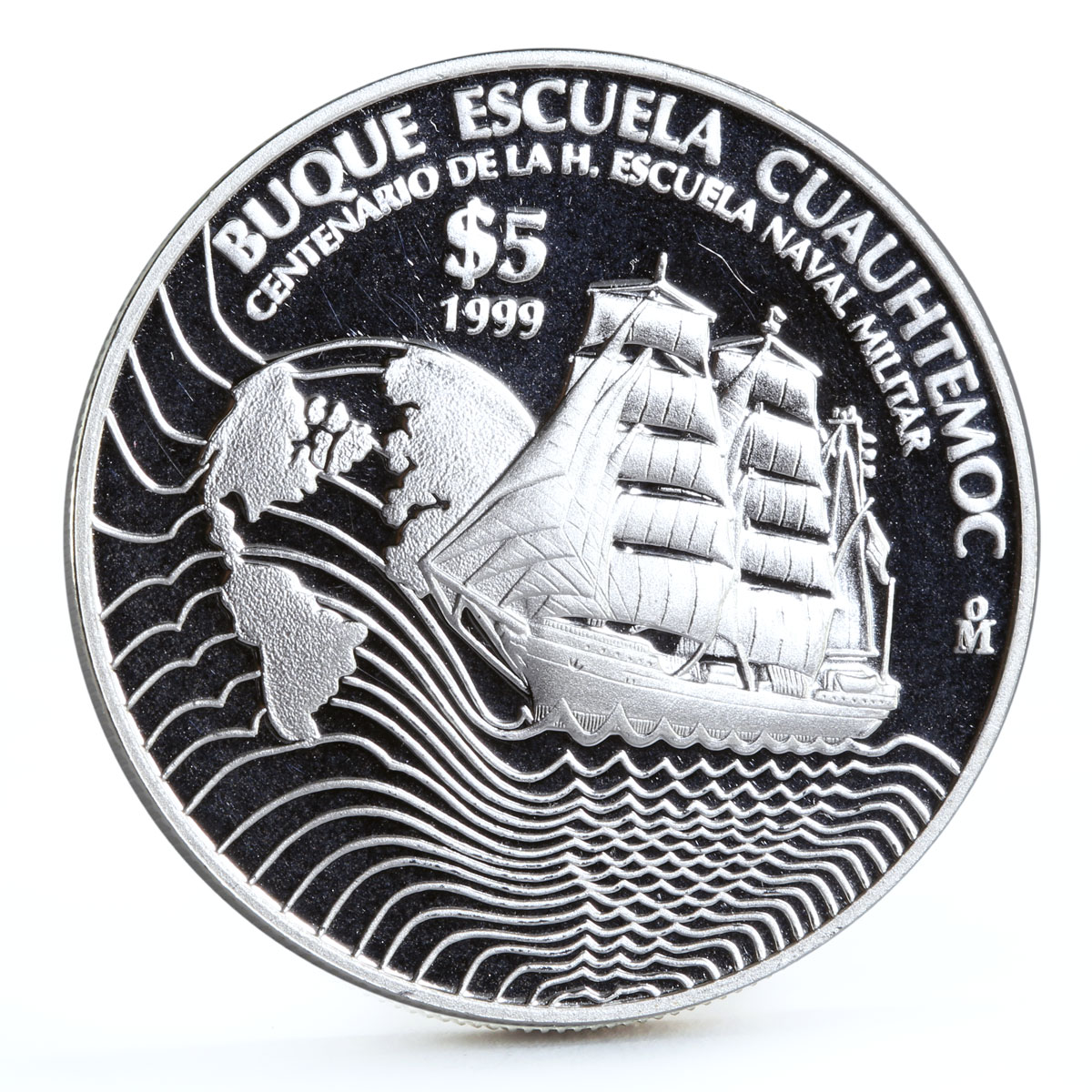 Mexico 5 pesos Naval Training Ship Cuauhtemoc proof silver coin 1999