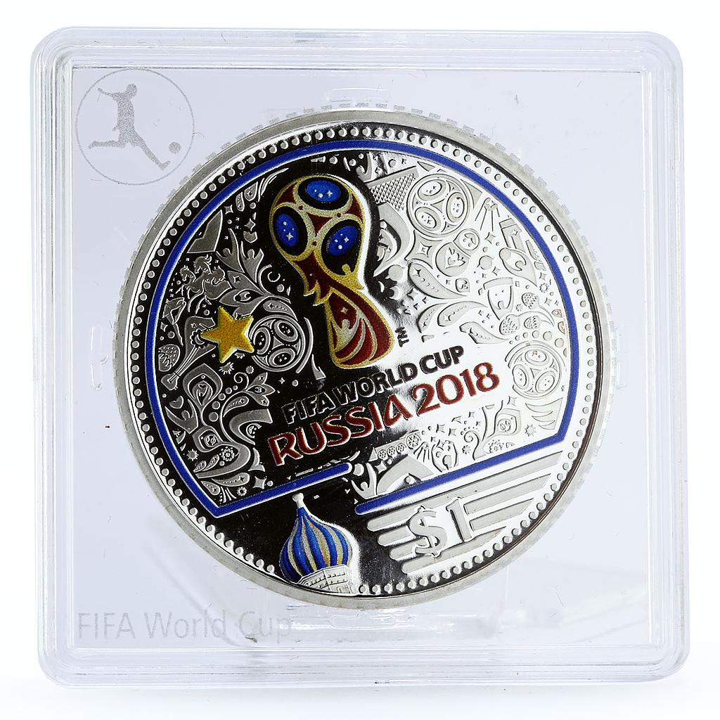 Nauru 1 dollar Football World Cup in Russia Trophey colored silver coin 2017